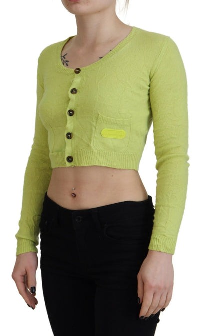 Dsquared² Yellow Green Cashmere Long Sleeves Cropped Sweater Dsquared²