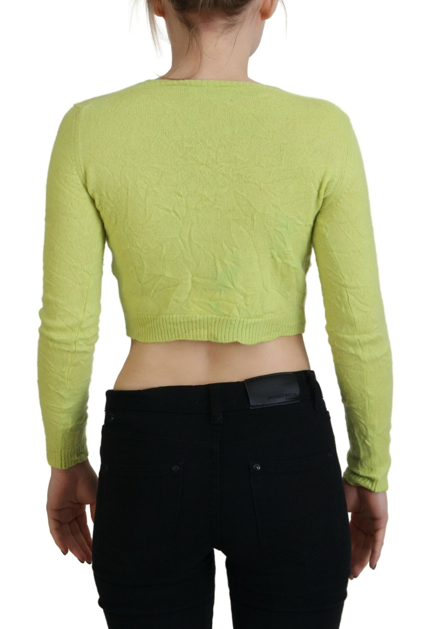 Dsquared² Yellow Green Cashmere Long Sleeves Cropped Sweater Dsquared²