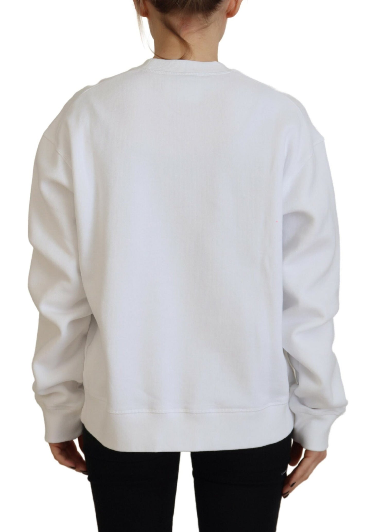 Dsquared² White Cotton Printed Long Sleeve Crew Neck Sweater Dsquared²