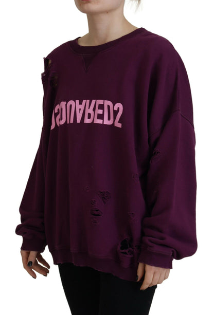 Dsquared² Purple Cotton Distressed Printed Long Sleeve Sweater Dsquared²