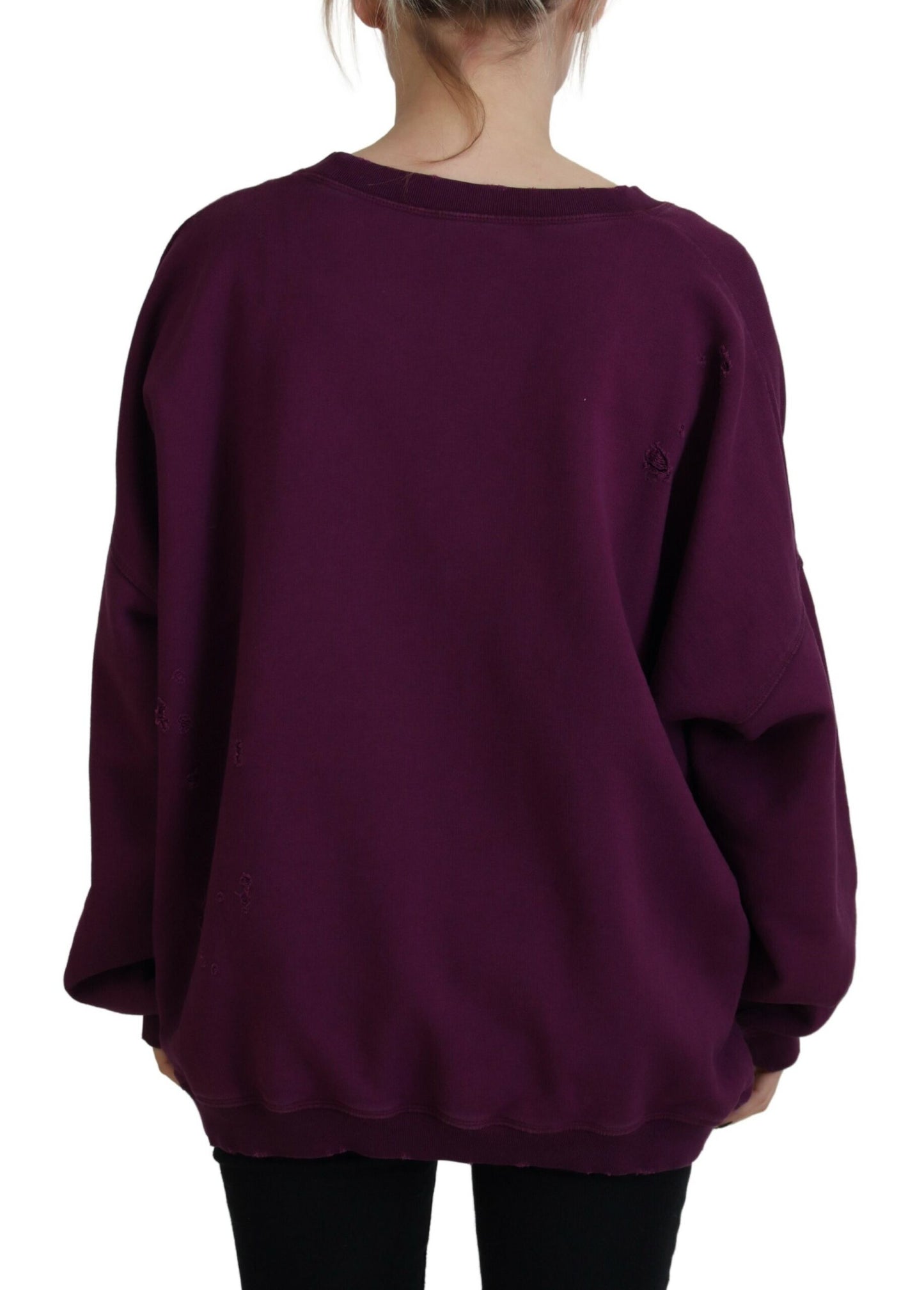 Dsquared² Purple Cotton Distressed Printed Long Sleeve Sweater Dsquared²