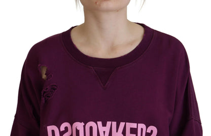 Dsquared² Purple Cotton Distressed Printed Long Sleeve Sweater Dsquared²