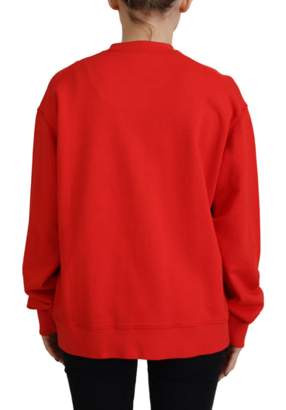 Dsquared² Red Cotton Printed Crew Neck Long Sleeve Sweater Dsquared²