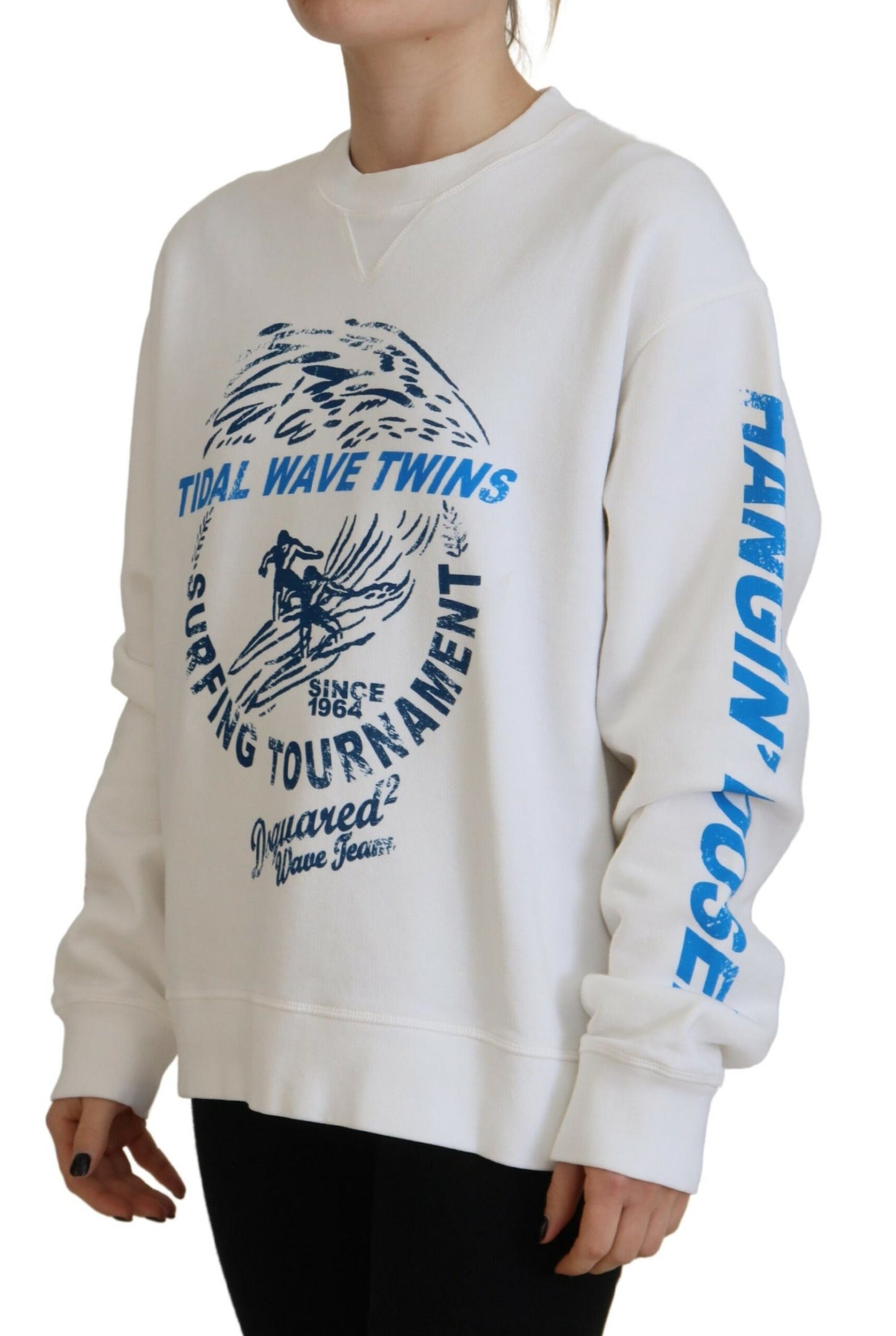 Dsquared² White Cotton Printed Women Long Sleeve Sweater Dsquared²