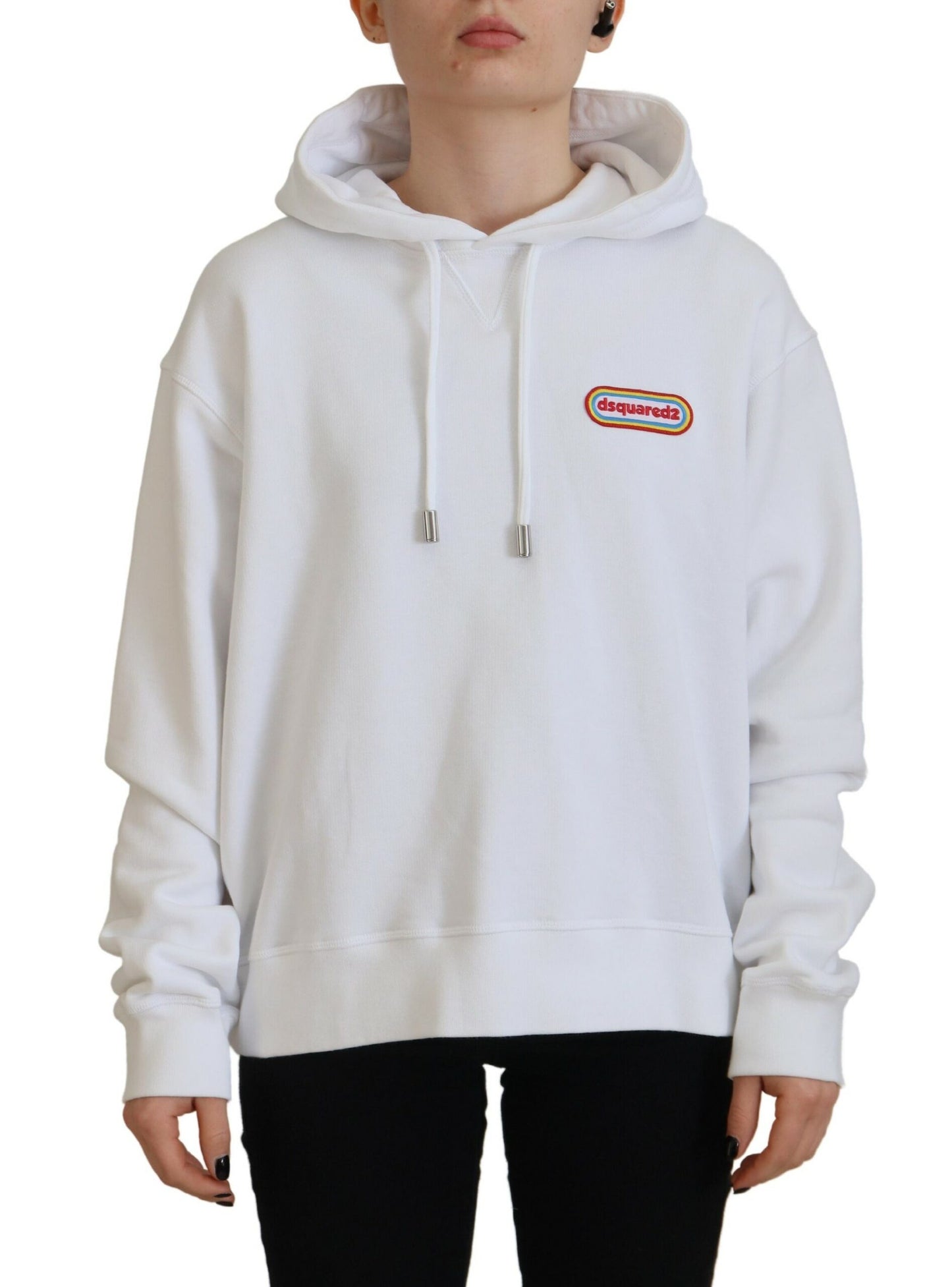 Dsquared² White Logo Patch Cotton Hoodie Sweatshirt Sweater Dsquared²