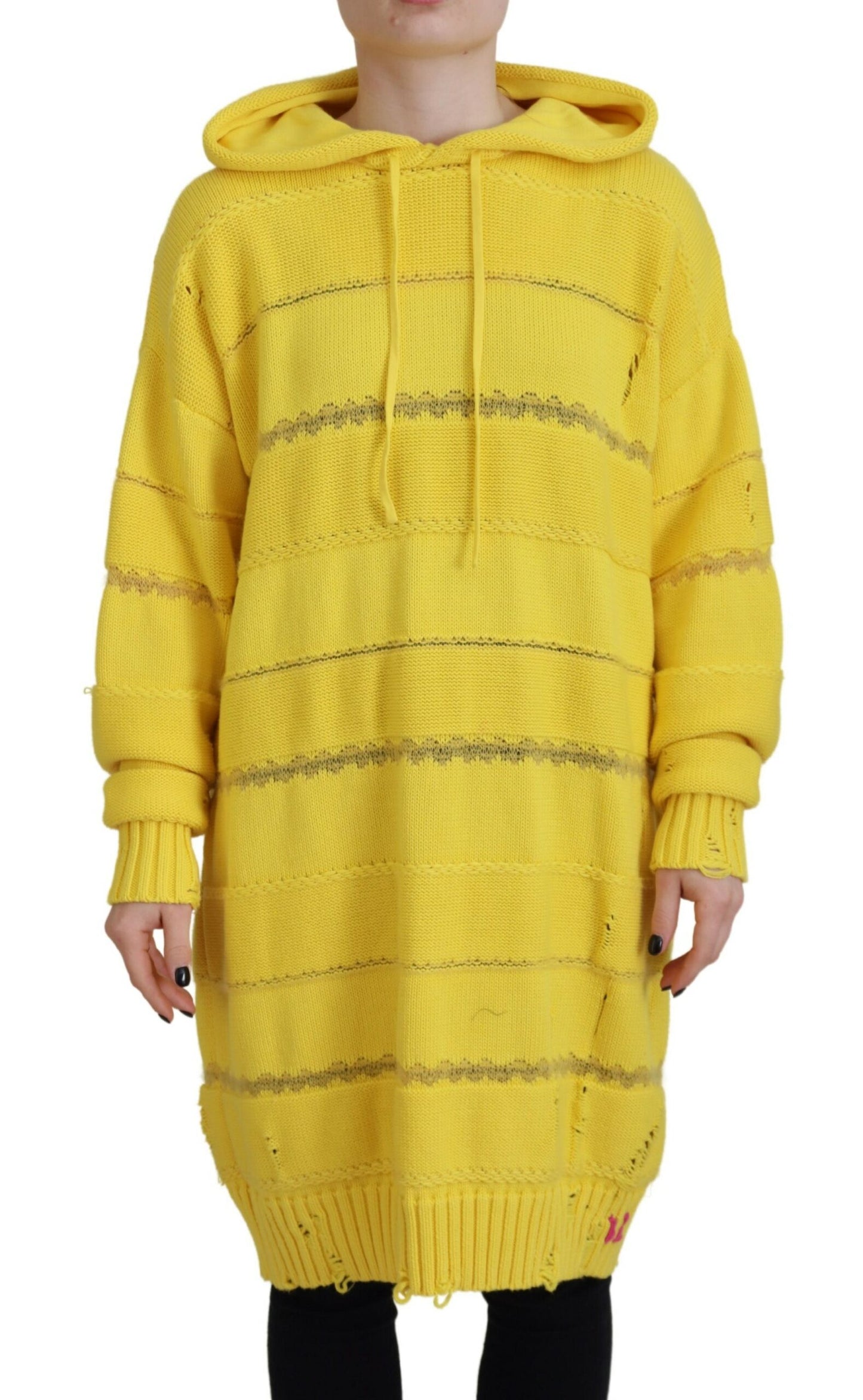 Dsquared² Yellow Cotton Knitted Hooded Pullover Sweater Dsquared²