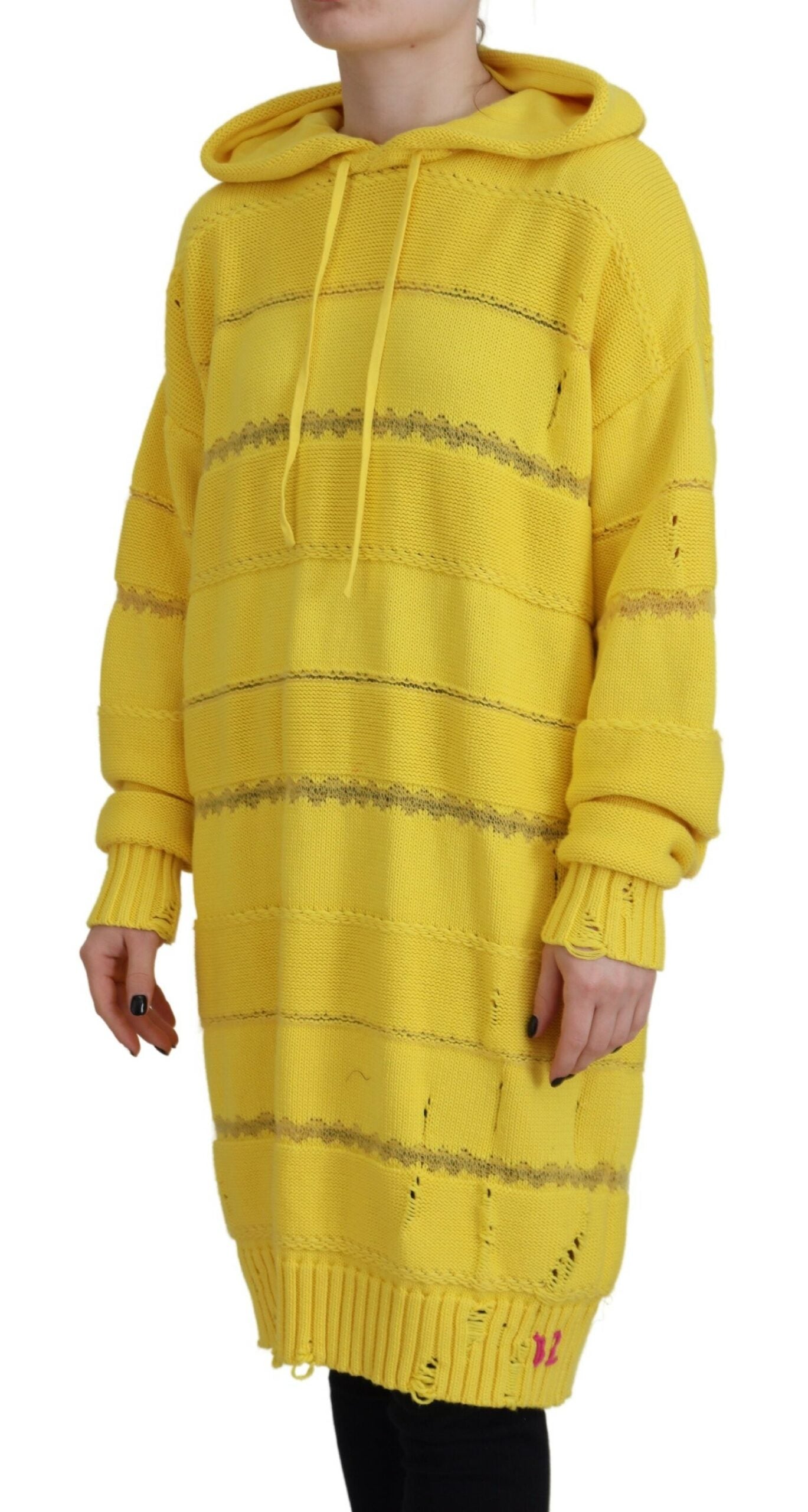 Dsquared² Yellow Cotton Knitted Hooded Pullover Sweater Dsquared²