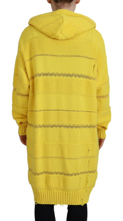 Dsquared² Yellow Cotton Knitted Hooded Pullover Sweater Dsquared²