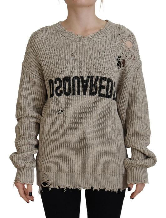 Dsquared² Beige Cotton Knitted Crewneck Pullover Sweater Dsquared²