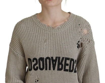 Dsquared² Beige Cotton Knitted Crewneck Pullover Sweater Dsquared²