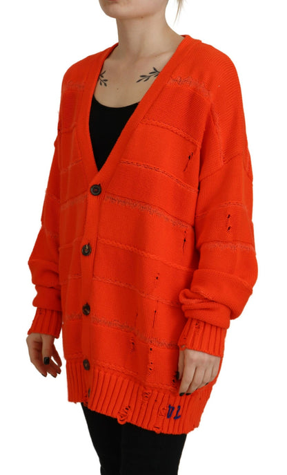 Dsquared² Orange Cotton Knitted Buttoned Cardigan Sweater Dsquared²