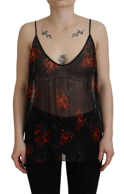 Dsquared² Black Floral Print Spaghetti Strap Tank Blouse Top Dsquared²