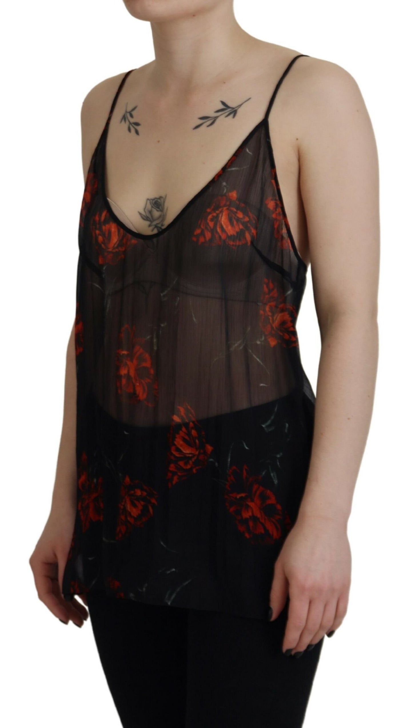 Dsquared² Black Floral Print Spaghetti Strap Tank Blouse Top Dsquared²