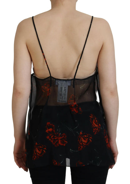 Dsquared² Black Floral Print Spaghetti Strap Tank Blouse Top Dsquared²