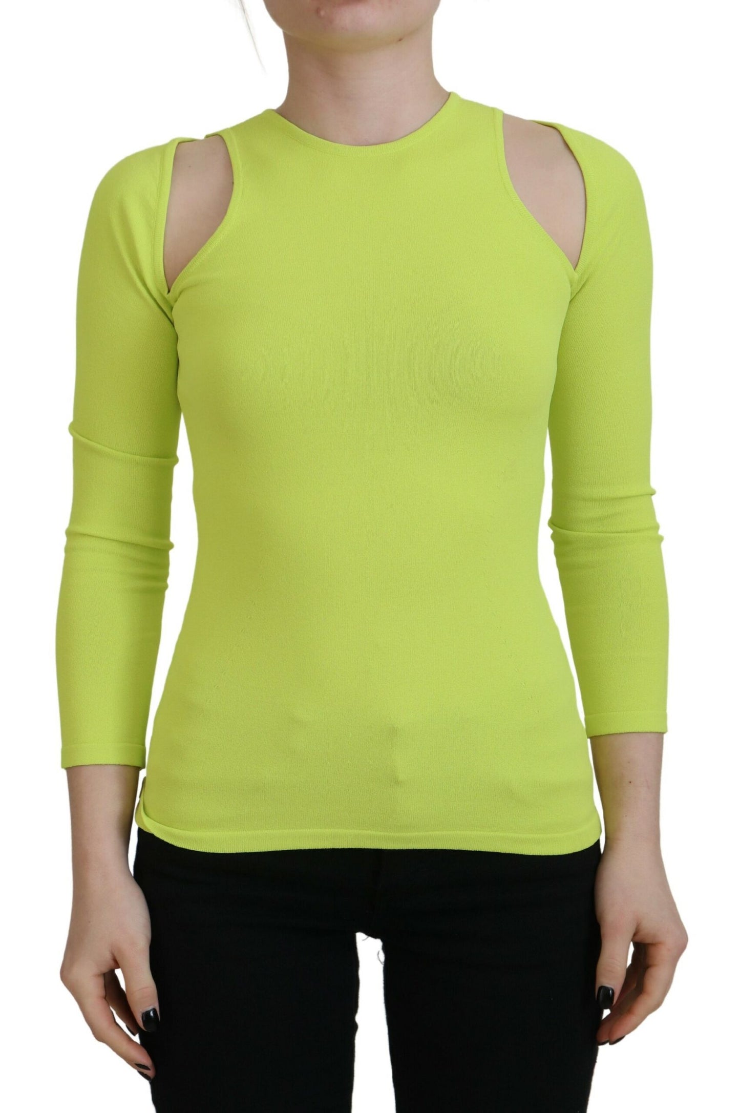 Dsquared² Yellow Green Viscose Open Shoulder Long Sleeves Top Dsquared²