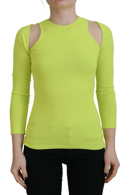 Dsquared² Yellow Green Viscose Open Shoulder Long Sleeves Top Dsquared²