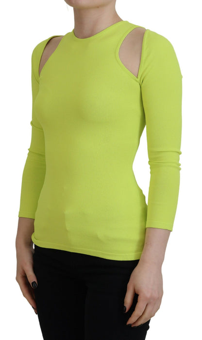 Dsquared² Yellow Green Viscose Open Shoulder Long Sleeves Top Dsquared²