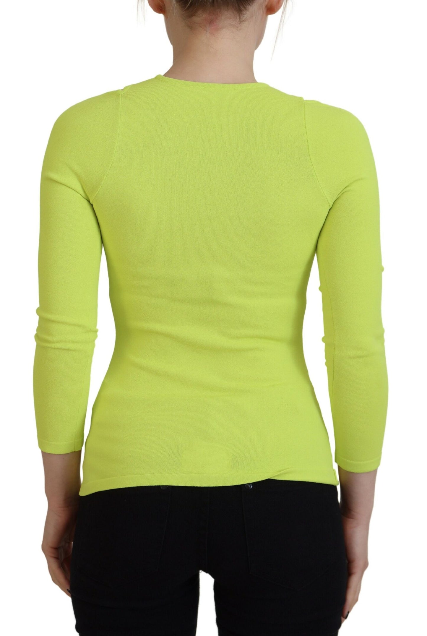 Dsquared² Yellow Green Viscose Open Shoulder Long Sleeves Top Dsquared²