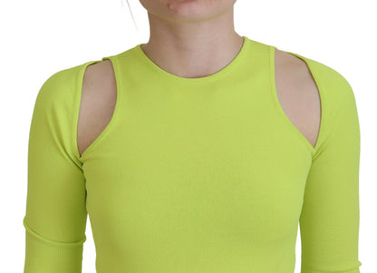 Dsquared² Yellow Green Viscose Open Shoulder Long Sleeves Top Dsquared²