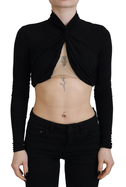 Dsquared² Black Cut Out Viscose Cropped Long Sleeves Top Dsquared²