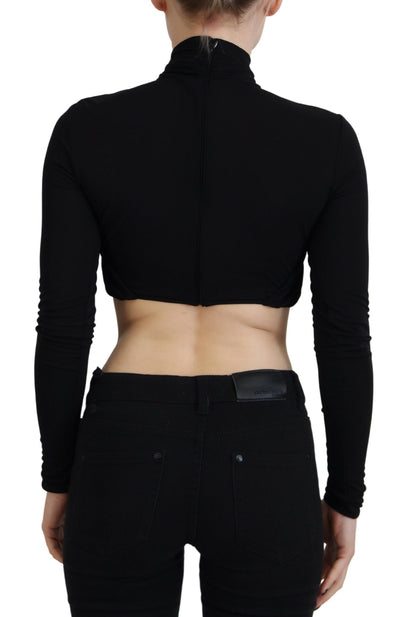 Dsquared² Black Cut Out Viscose Cropped Long Sleeves Top Dsquared²