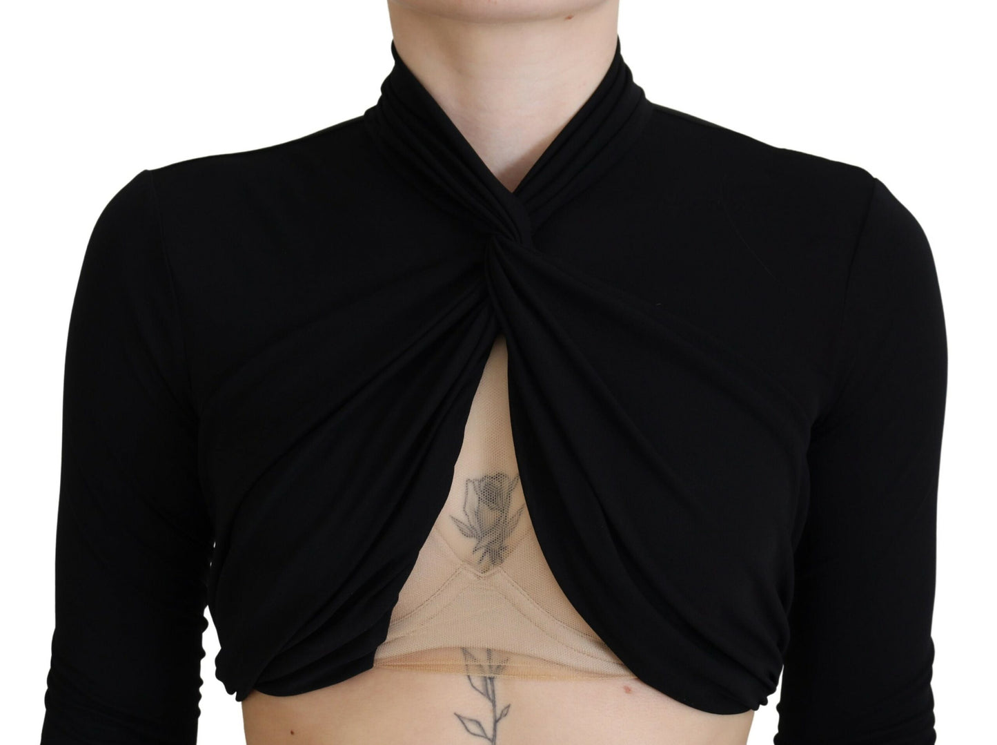 Dsquared² Black Cut Out Viscose Cropped Long Sleeves Top Dsquared²