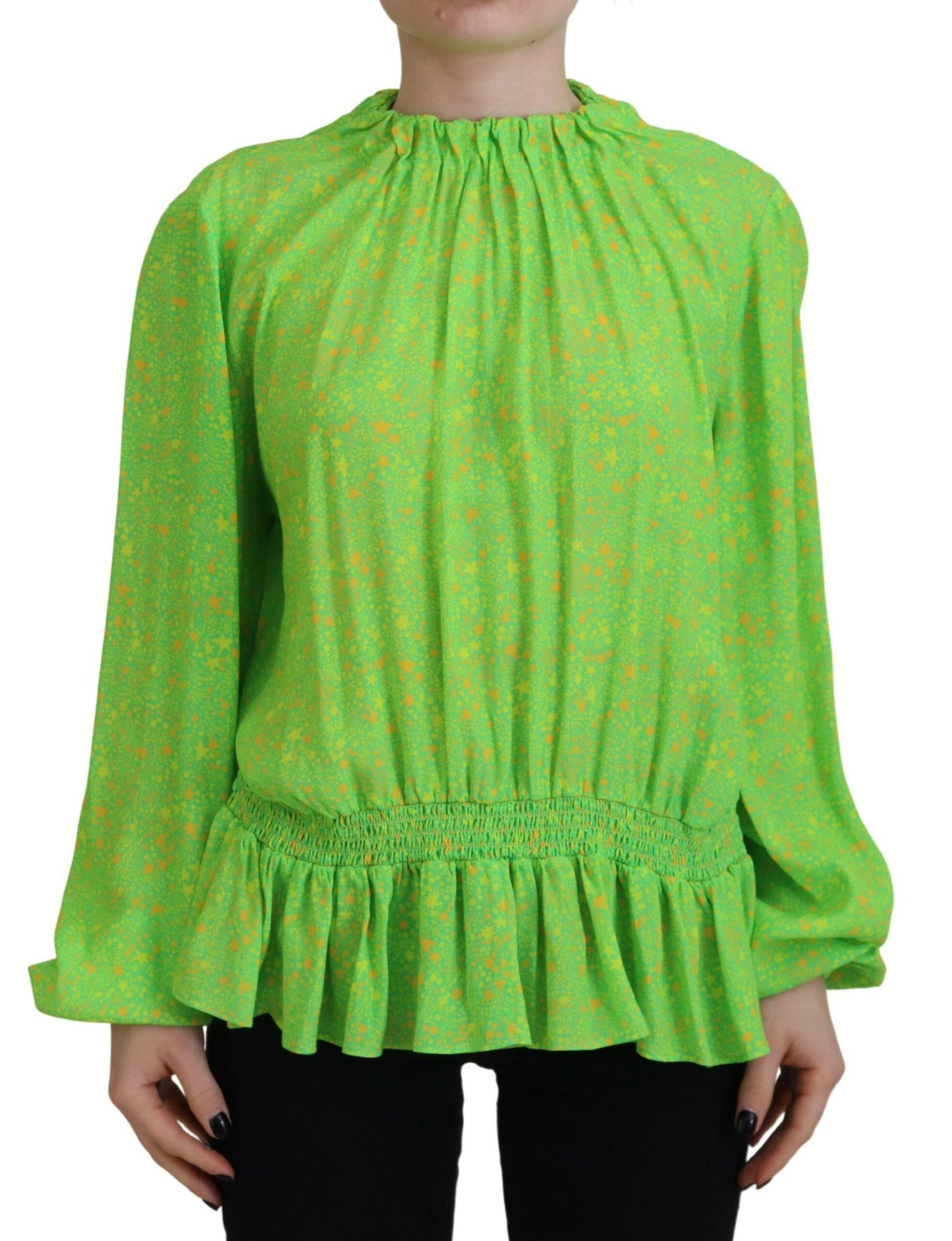 Dsquared² Green Stars Print Viscose Long Sleeves Blouse Top Dsquared²