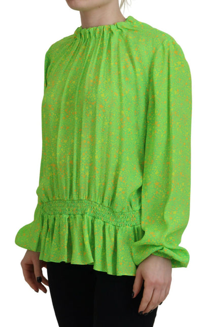 Dsquared² Green Stars Print Viscose Long Sleeves Blouse Top Dsquared²