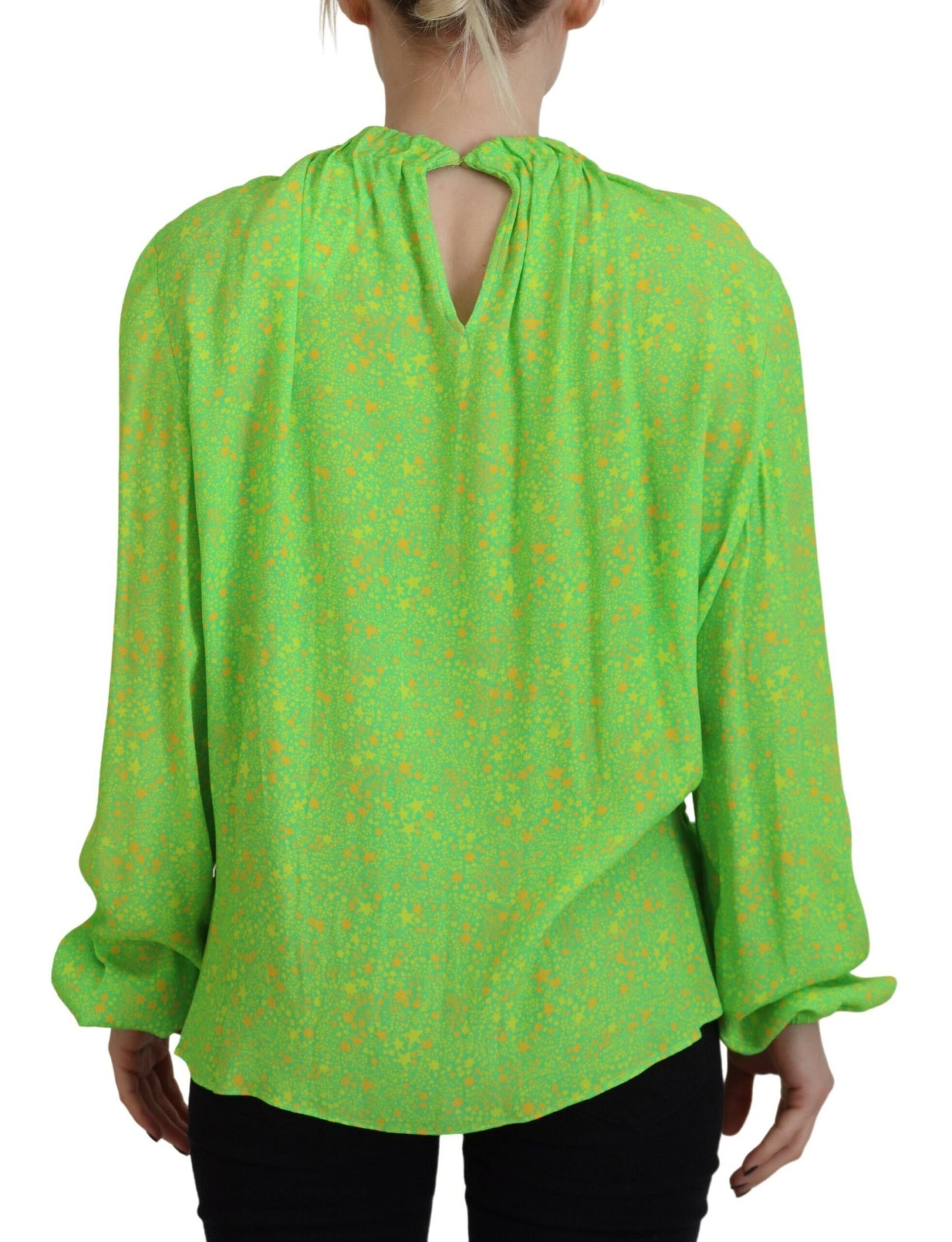 Dsquared² Green Stars Print Viscose Long Sleeves Blouse Top Dsquared²