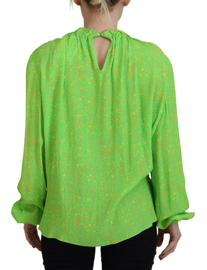 Dsquared² Green Stars Print Viscose Long Sleeves Blouse Top Dsquared²