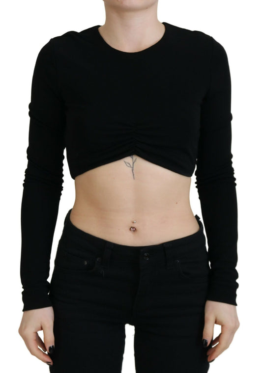 Dsquared² Black Viscose Cropped Round Neck Long Sleeves Top Dsquared²