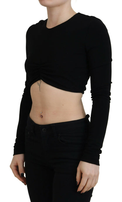 Dsquared² Black Viscose Cropped Round Neck Long Sleeves Top Dsquared²