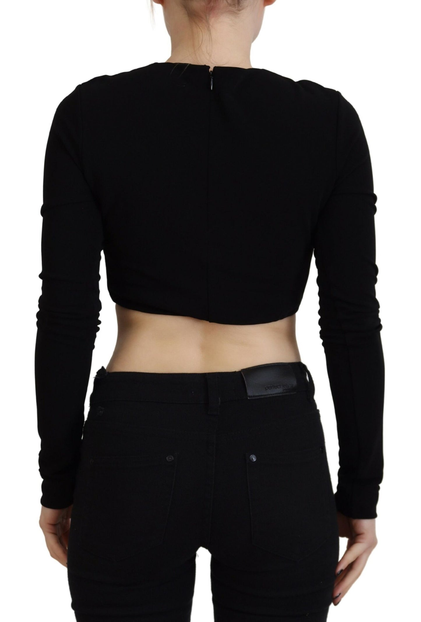 Dsquared² Black Viscose Cropped Round Neck Long Sleeves Top Dsquared²