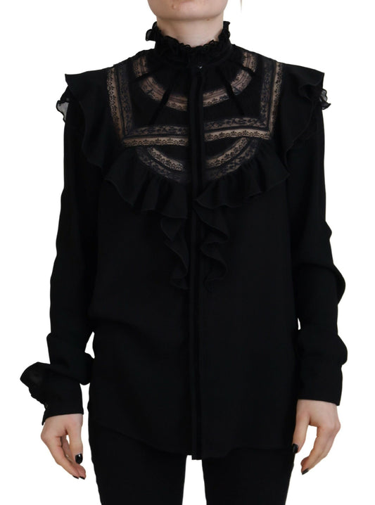 Dsquared² Black Lace Trim Turtle Neck Long Sleeves Top Dsquared²