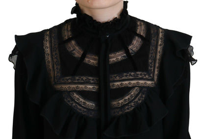 Dsquared² Black Lace Trim Turtle Neck Long Sleeves Top Dsquared²