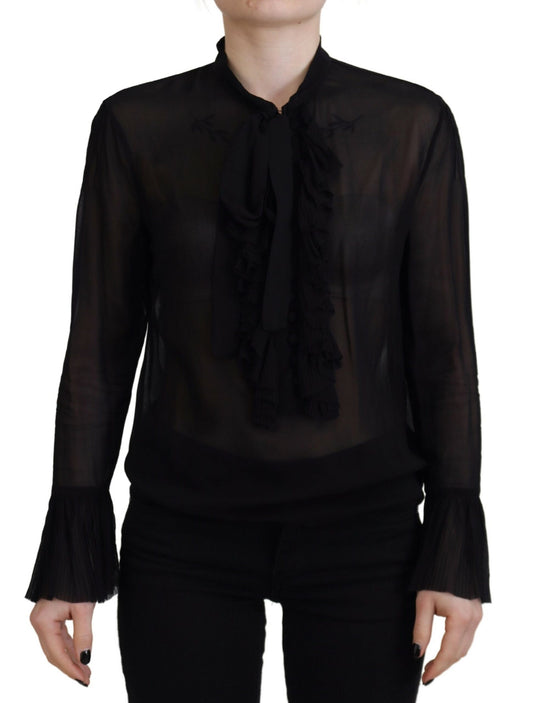 Dsquared² Black Viscose Long Sleeves See Through Blouse Top Dsquared²