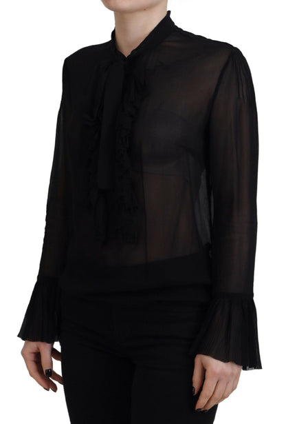 Dsquared² Black Viscose Long Sleeves See Through Blouse Top Dsquared²