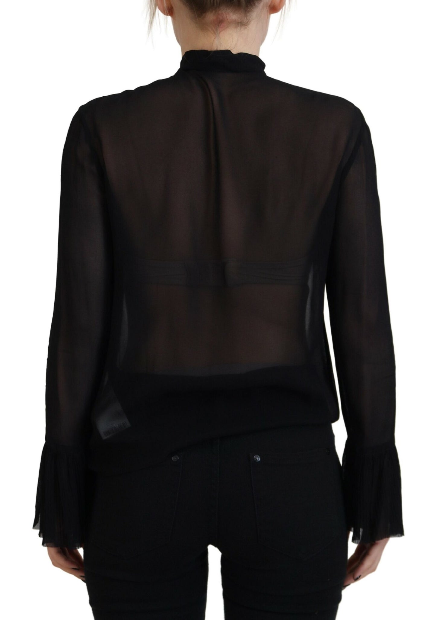 Dsquared² Black Viscose Long Sleeves See Through Blouse Top Dsquared²