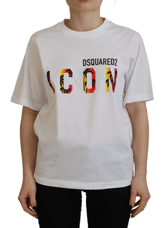 Dsquared² White Cotton Shiny Icon East Tee Crewneck T-shirt Dsquared²