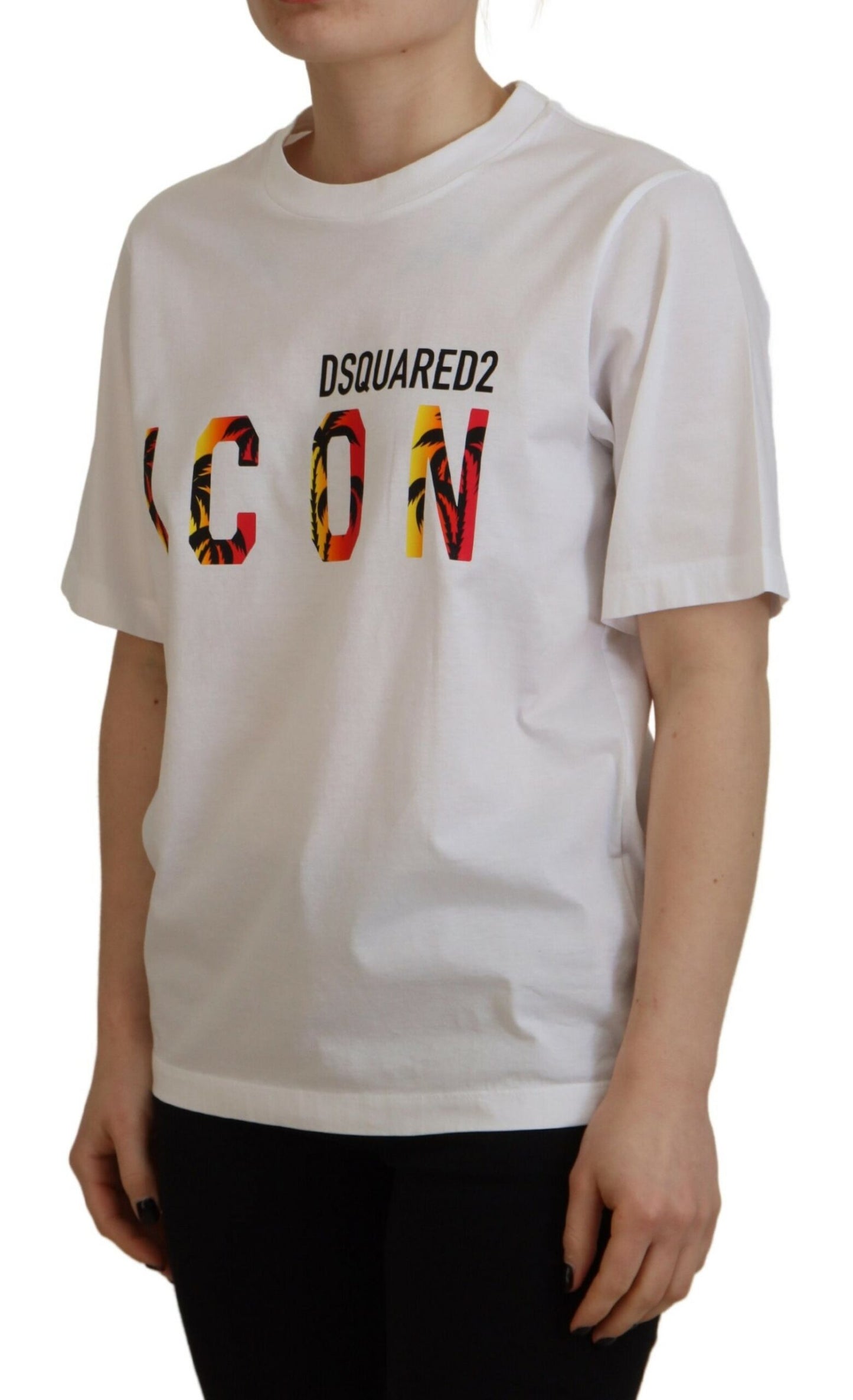 Dsquared² White Cotton Shiny Icon East Tee Crewneck T-shirt Dsquared²