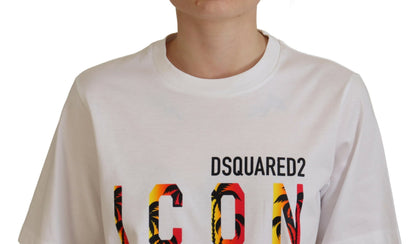 Dsquared² White Cotton Shiny Icon East Tee Crewneck T-shirt Dsquared²