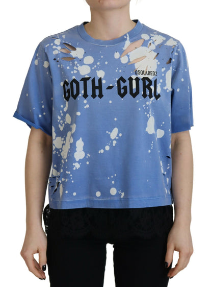 Dsquared² Blue Goth Gurl Print Black Lace Cotton Tee T-shirt Dsquared²