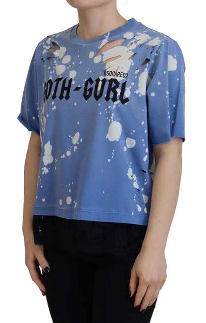 Dsquared² Blue Goth Gurl Print Black Lace Cotton Tee T-shirt Dsquared²