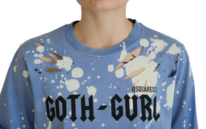 Dsquared² Blue Goth Gurl Print Black Lace Cotton Tee T-shirt Dsquared²