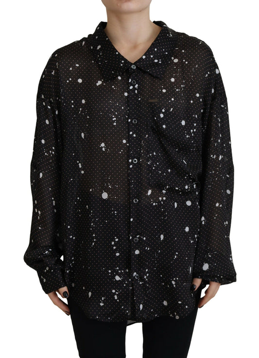 Dsquared² Black Polka Dots Collared Button Down Blouse Top Dsquared²