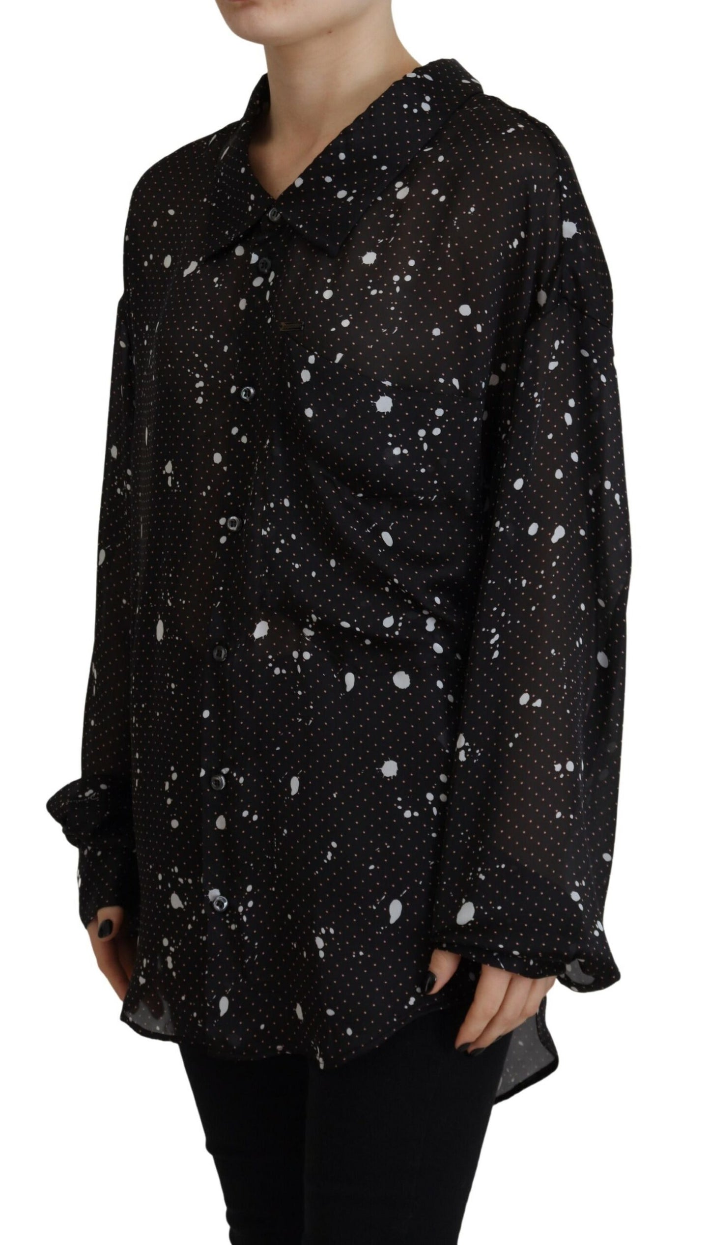 Dsquared² Black Polka Dots Collared Button Down Blouse Top Dsquared²