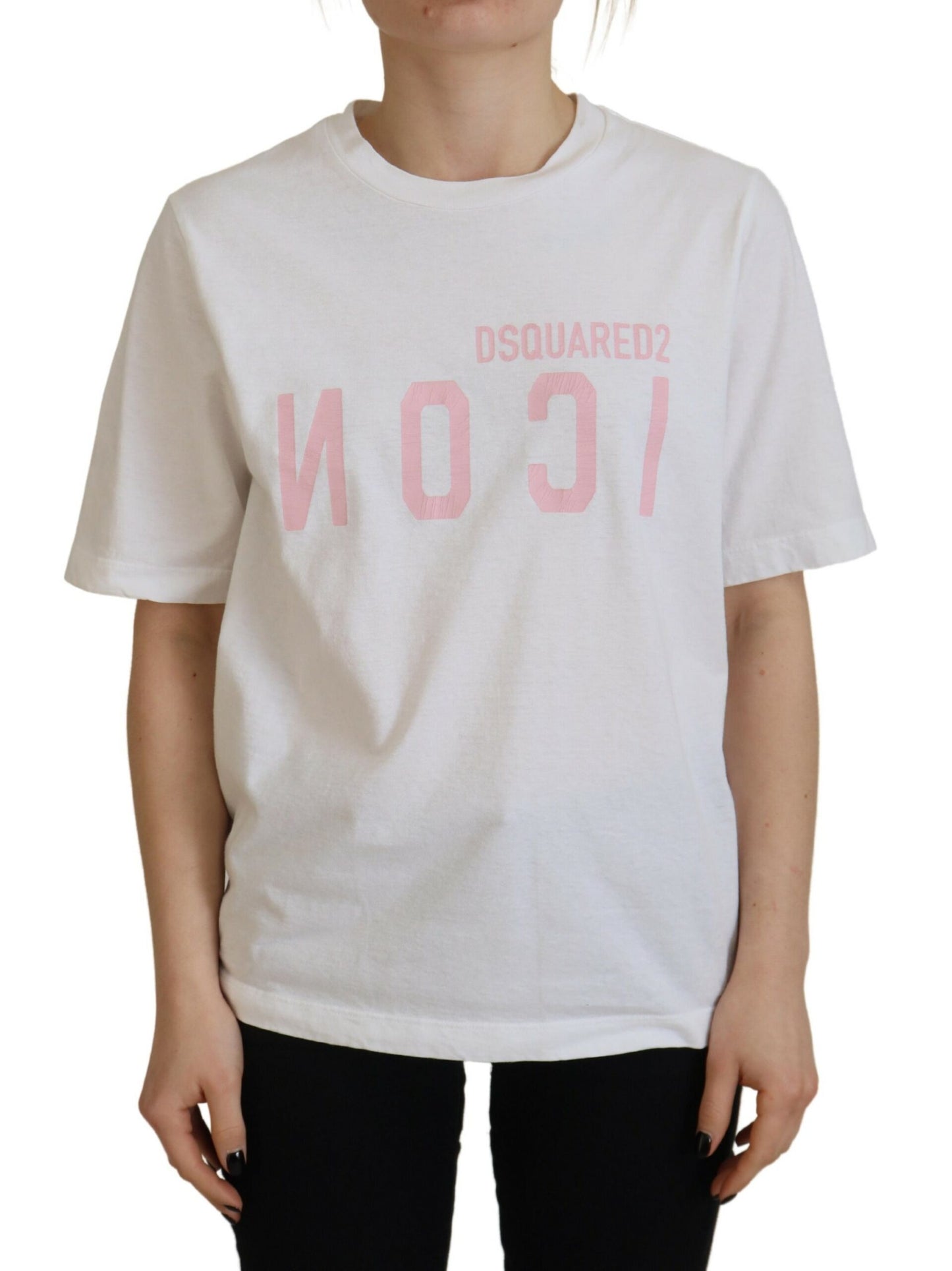 Dsquared² White Cotton Shiny Icon East Tee Crewneck T-shirt Dsquared²