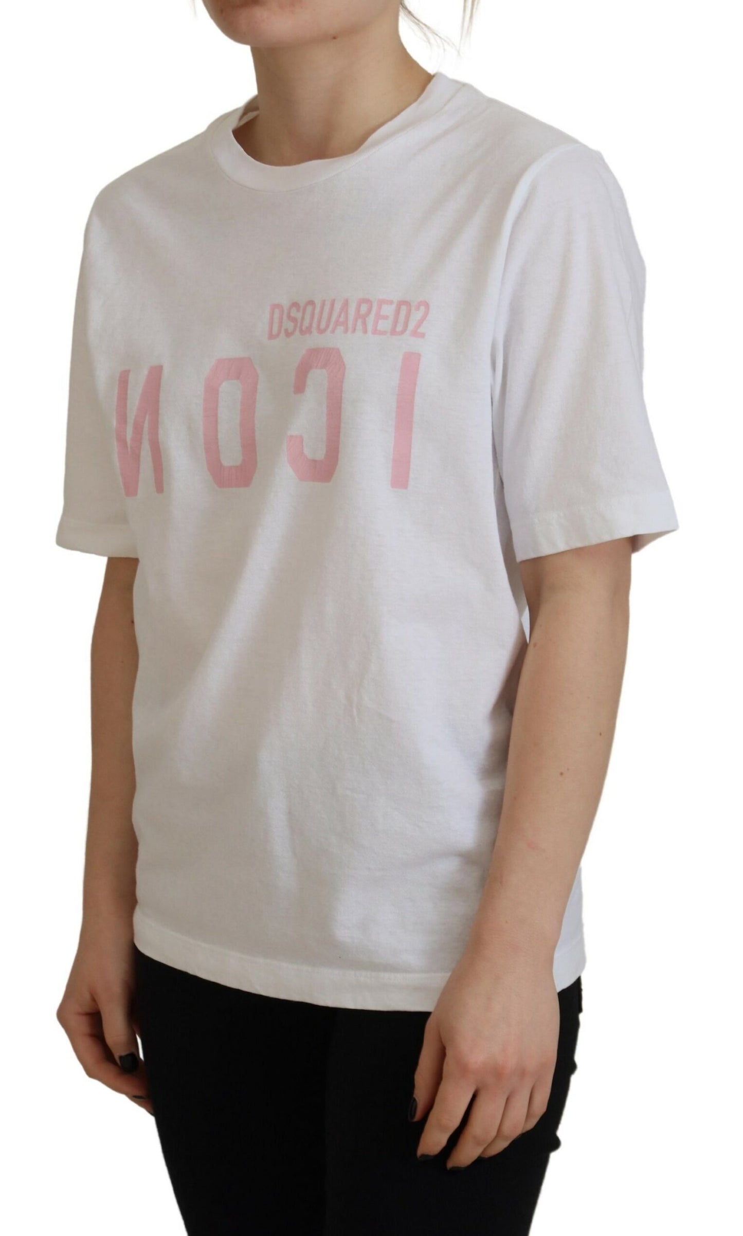 Dsquared² White Cotton Shiny Icon East Tee Crewneck T-shirt Dsquared²