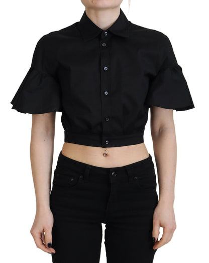 Dsquared² Black Collared Button Down Short Sleeve Cropped Top Dsquared²