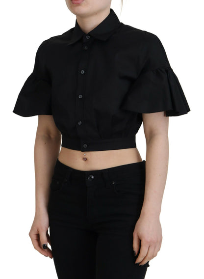 Dsquared² Black Collared Button Down Short Sleeve Cropped Top Dsquared²